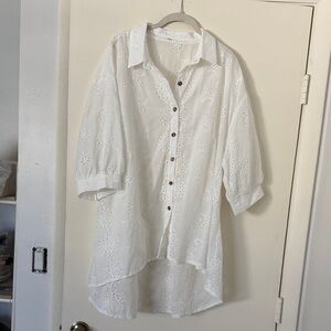 White Eyelet Button-Up Shirt